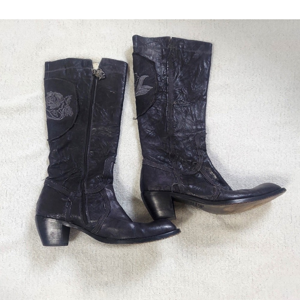 Mark Nason Boots Womens 10 Black Siren Leather Rose Italian Square Toe